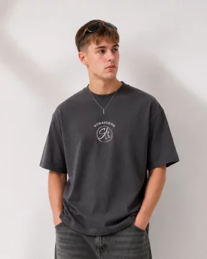 str-charcoal-h Str EMB Oversized Tee - Charcoal