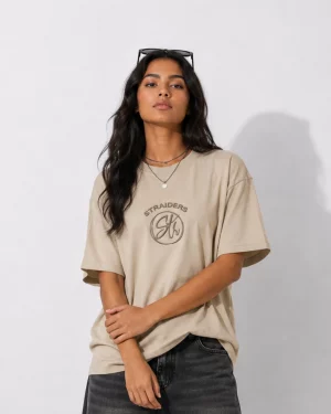 str-natual-m Str EMB Oversized Tee - Dune